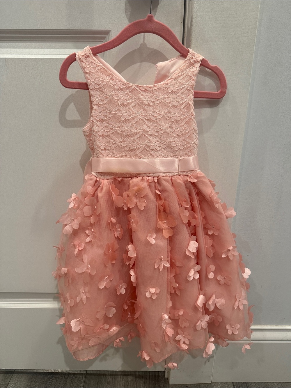 Girls Pink Floral Lace Party Dress